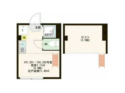 INIESTA笹塚(ワンルーム/2階)の間取り写真