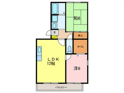 フォンテーヌIIB棟(2LDK/1階)の間取り写真