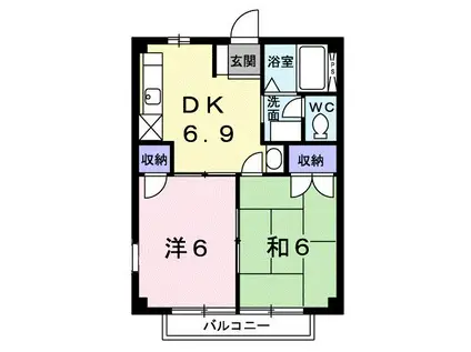 ニューシティ三輪(2DK/2階)の間取り写真
