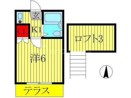 シャンブルハイツ(1K/2階)の間取り写真