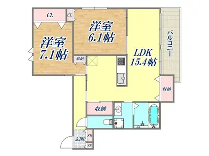 GRAN EIGHT KOUSHIEN TOZAKI(2LDK/3階)の間取り写真