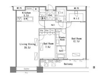 芝浦アイランド エアタワー(2LDK/45階)の間取り写真