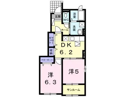 モンソレイユV(2DK/1階)の間取り写真