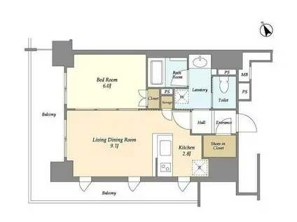 JPノイエ三田(1LDK/5階)の間取り写真