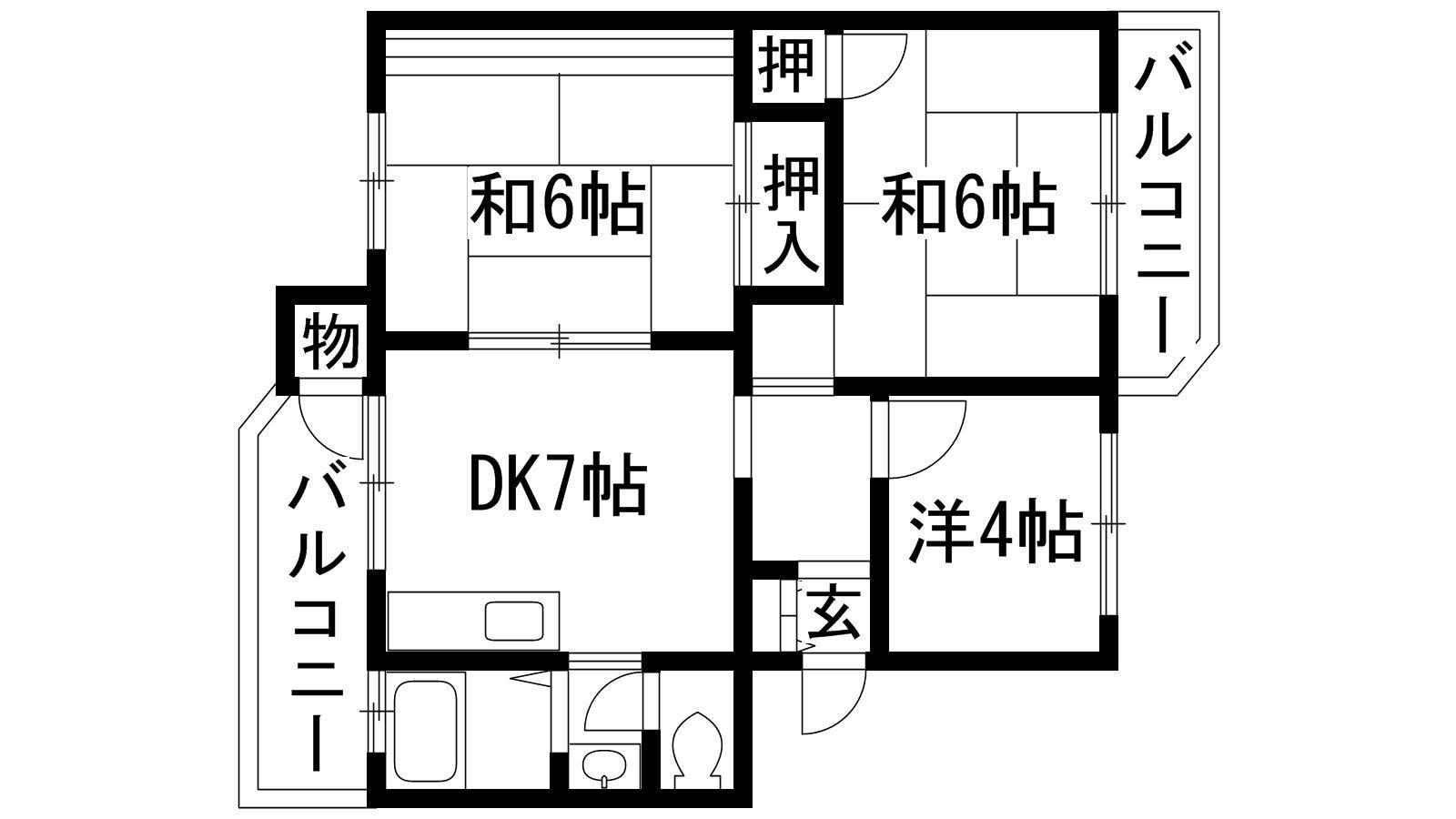 宝塚安倉5号棟(3DK/4階)の間取り写真