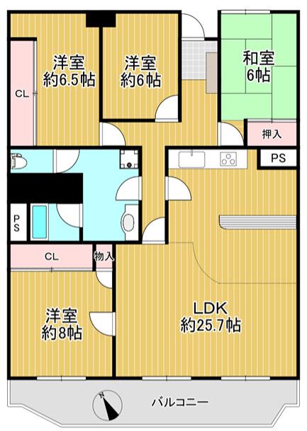 夙川台サンハイツD棟(4LDK/5階)の間取り写真