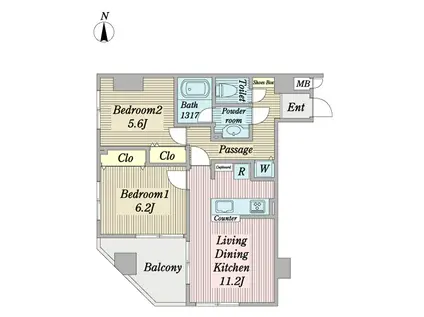 ディナスカーラ清澄白河(2LDK/7階)の間取り写真