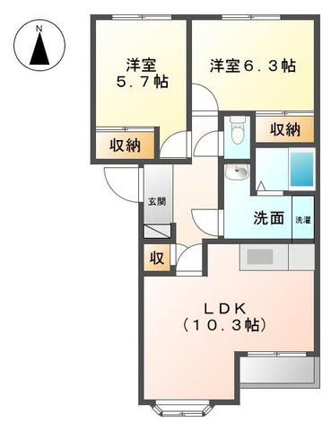 グランシャリオ四季(2LDK/2階)の間取り写真