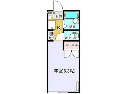 トップツクバA(1K/1階)の間取り写真