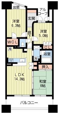 グランカーサ上前津(3LDK/2階)の間取り写真