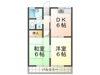 ルミナスハイツII(2DK/2階)の間取り写真