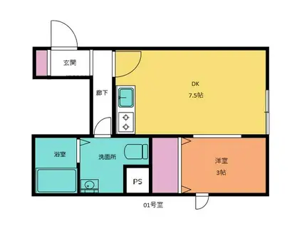 BELANGRIAK国見(1DK/2階)の間取り写真