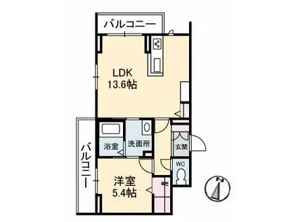 ヴィーロ キャピターレ(1LDK/2階)の間取り写真