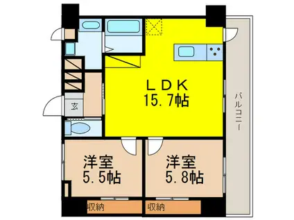 LINDRE長丘(2LDK/3階)の間取り写真