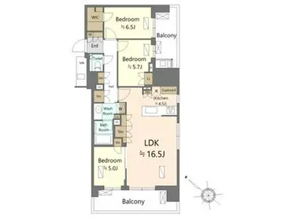 HARUMI FLAG PARK VILLAGE B棟(3LDK/18階)の間取り写真