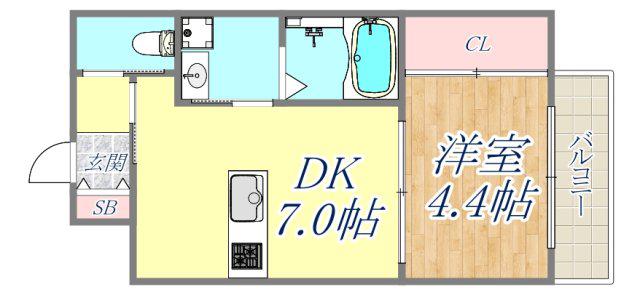 グランメール芦屋南宮町(1DK/3階)の間取り写真