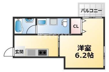 フロンフィール大道通(1K/2階)の間取り写真