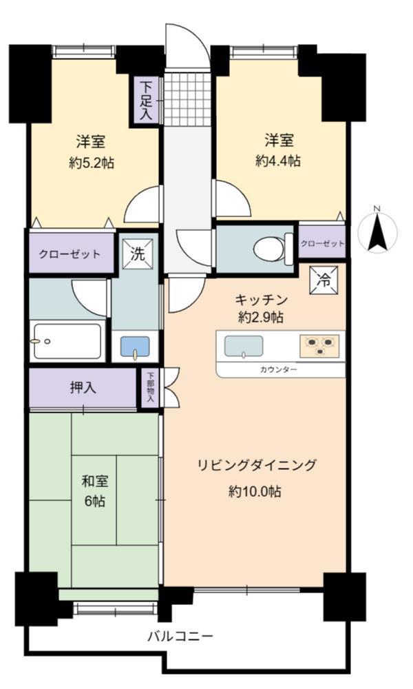 リーベスト本厚木(3LDK/9階)の間取り写真