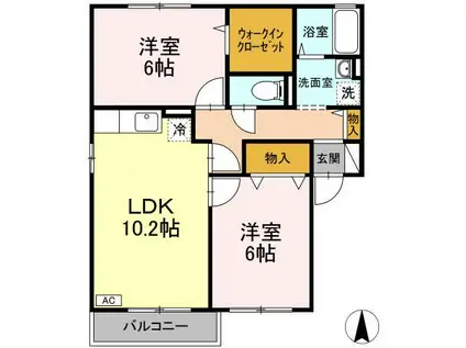 ウィルモアABCDE館(2LDK/2階)の間取り写真