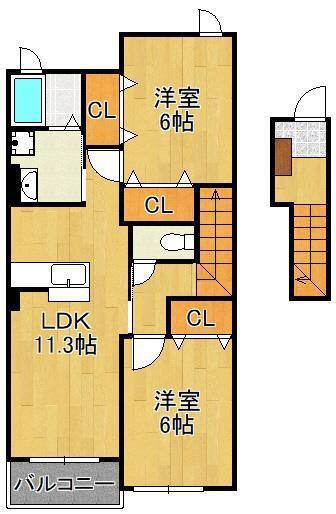 コーポ鷲峰II(2LDK/2階)の間取り写真