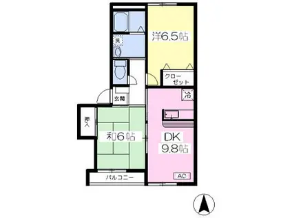 BELLCOURTII(2DK/2階)の間取り写真