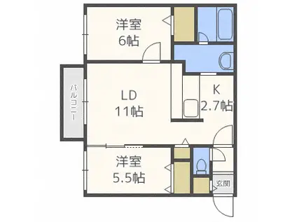PUDEL NOAH 学園前(2LDK/3階)の間取り写真