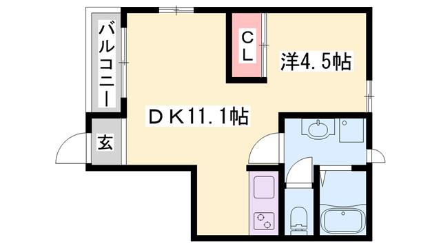プリムローズIII(1DK/2階)の間取り写真