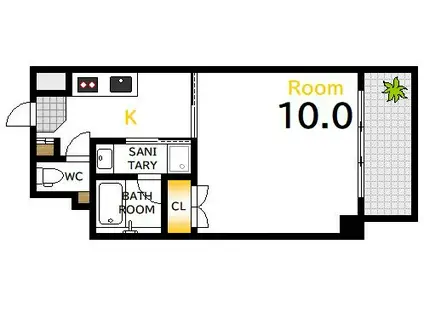 アンソレイユ舟入南(1K/2階)の間取り写真