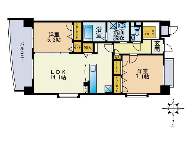 バルセロナ箱崎(2LDK/6階)の間取り写真