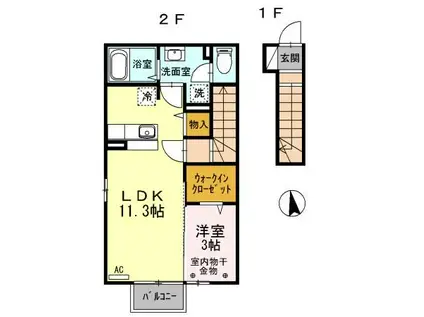 セジュール A(1LDK/2階)の間取り写真