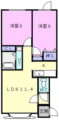SHALOM(2LDK/2階)の間取り写真
