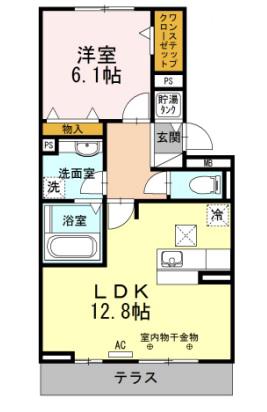 グランデタカオカ A(1LDK/2階)の間取り写真