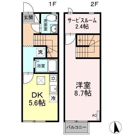 リースランド木太 B(1SDK/1階)の間取り写真