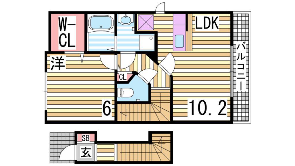 サニーヒル藤原台(1LDK/2階)の間取り写真
