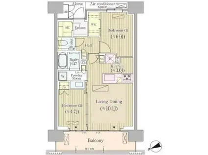 ジオ四谷荒木町(2LDK/7階)の間取り写真