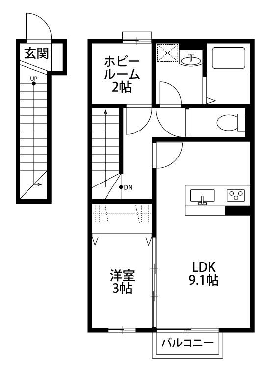 メゾンドゥルミエール(1LDK/2階)の間取り写真