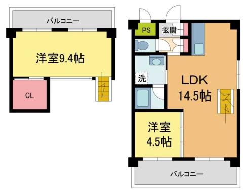 ブランベール甲東園(2LDK/5階)の間取り写真