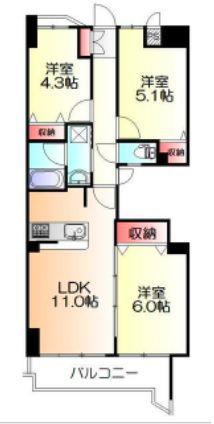 ライオンズマンション町田駅前(3LDK/6階)の間取り写真