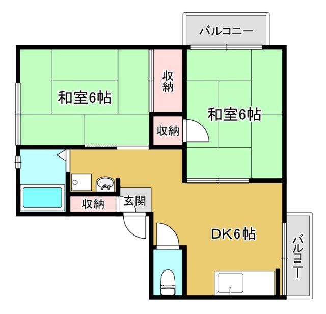 ハイツ南桜ヶ丘(2DK/2階)の間取り写真