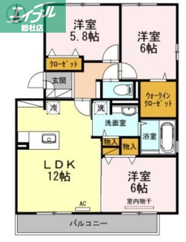 シャルムB棟(3LDK/2階)の間取り写真