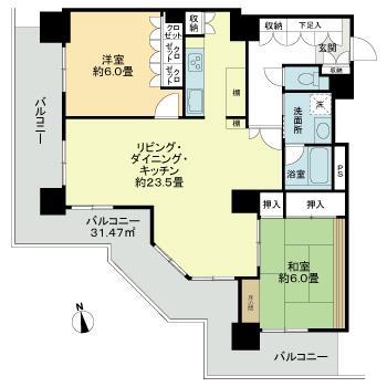 オヴェスト宇都宮ザタワー(2LDK/17階)の間取り写真
