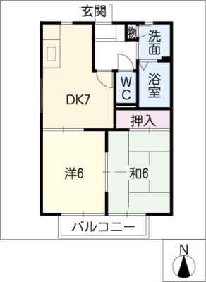 メゾンボナールB(2DK/2階)の間取り写真