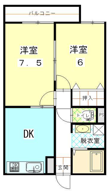 オーベルジュ出来島(2DK/1階)の間取り写真