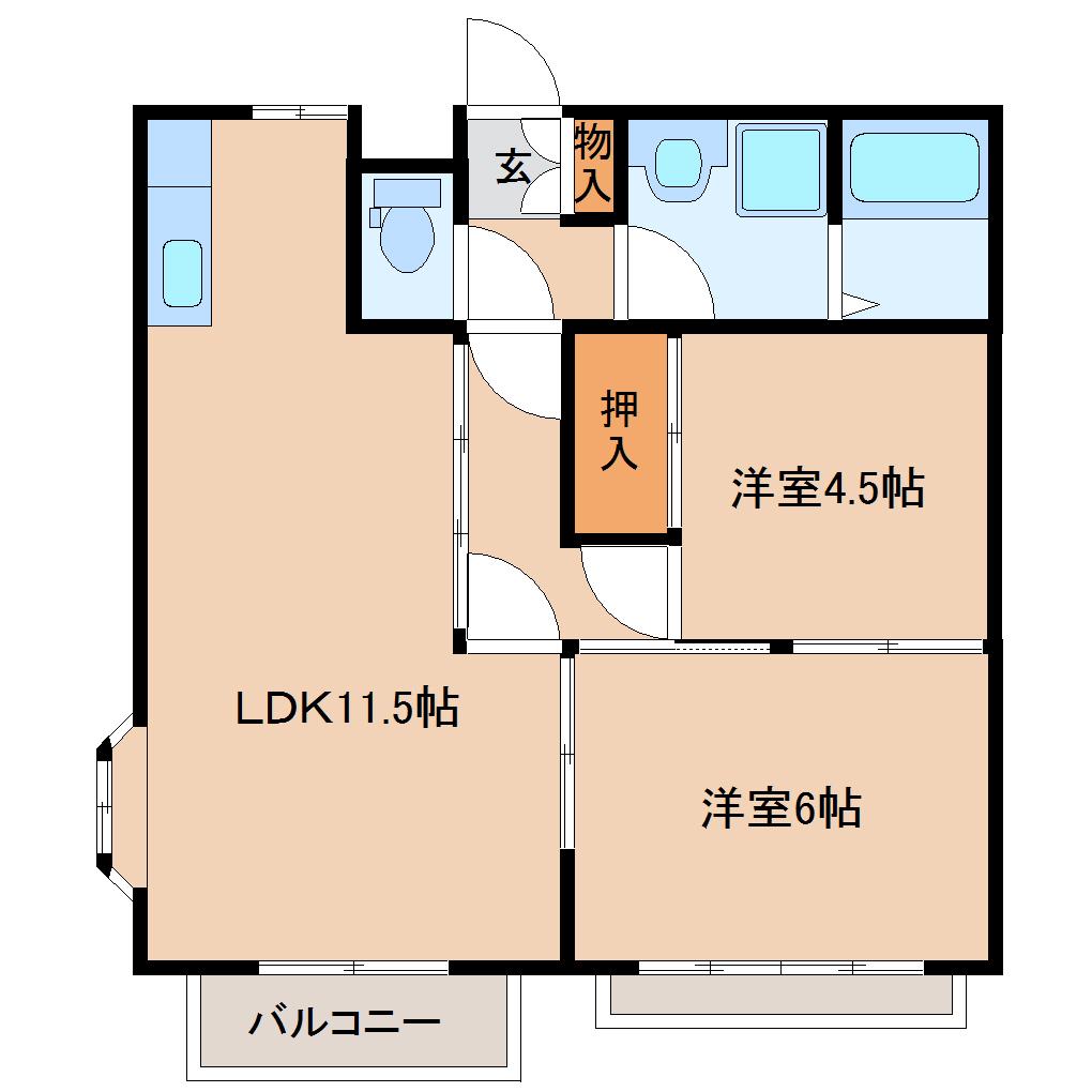 エリール田中I(2LDK/1階)の間取り写真