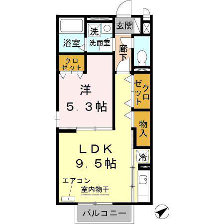 セジュールHIGASHIURA(1LDK/2階)の間取り写真