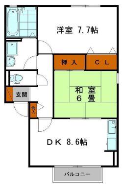 サンパティック北条(2DK/1階)の間取り写真