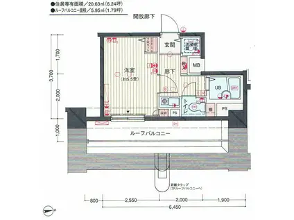 シンシア麻布十番 8階(1K/8階)の間取り写真