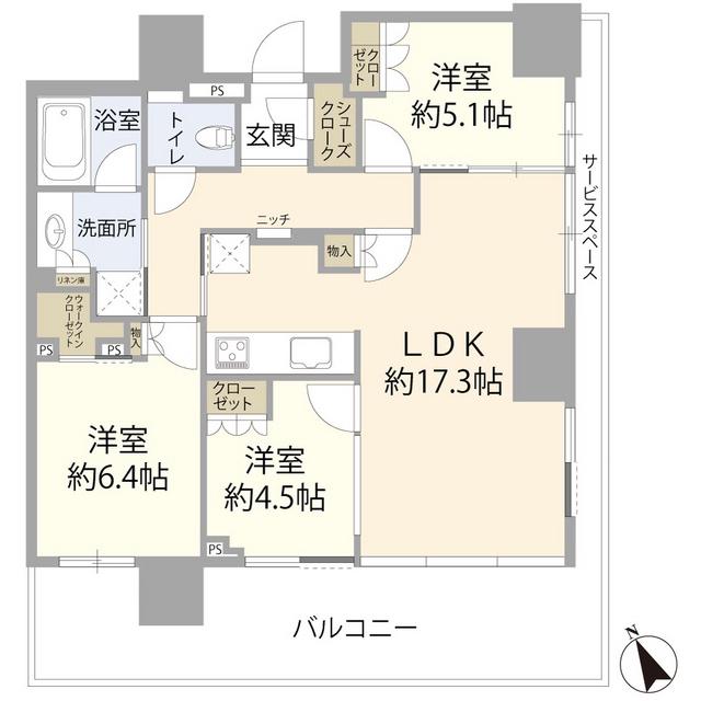 ウェリスタワー愛宕虎ノ門(3LDK/18階)の間取り写真