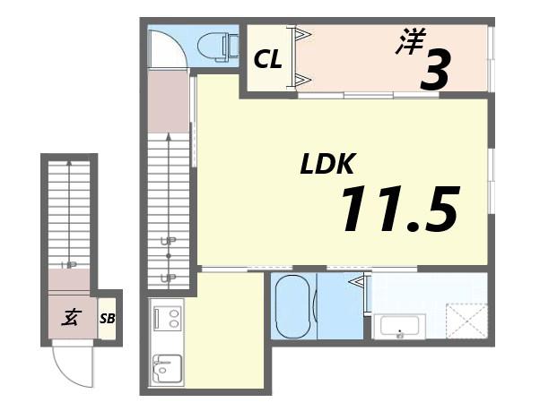 ボヌール妻鹿駅前(1LDK/2階)の間取り写真