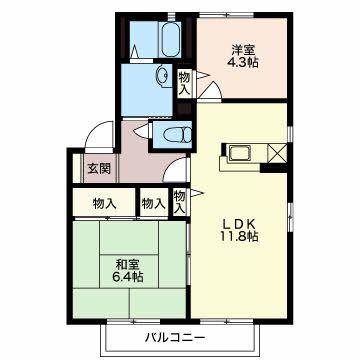 ボナール西口 A棟(2LDK/2階)の間取り写真